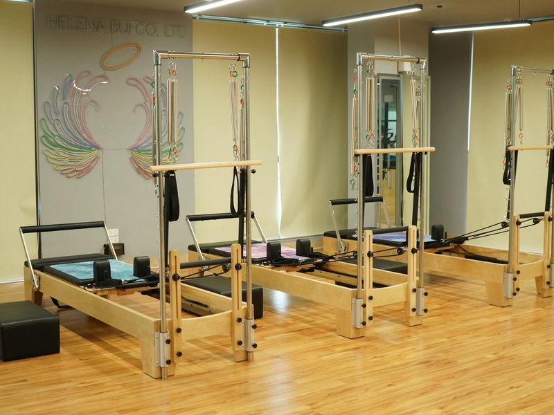 Minimalist training equipment on a clean white wooden floor.